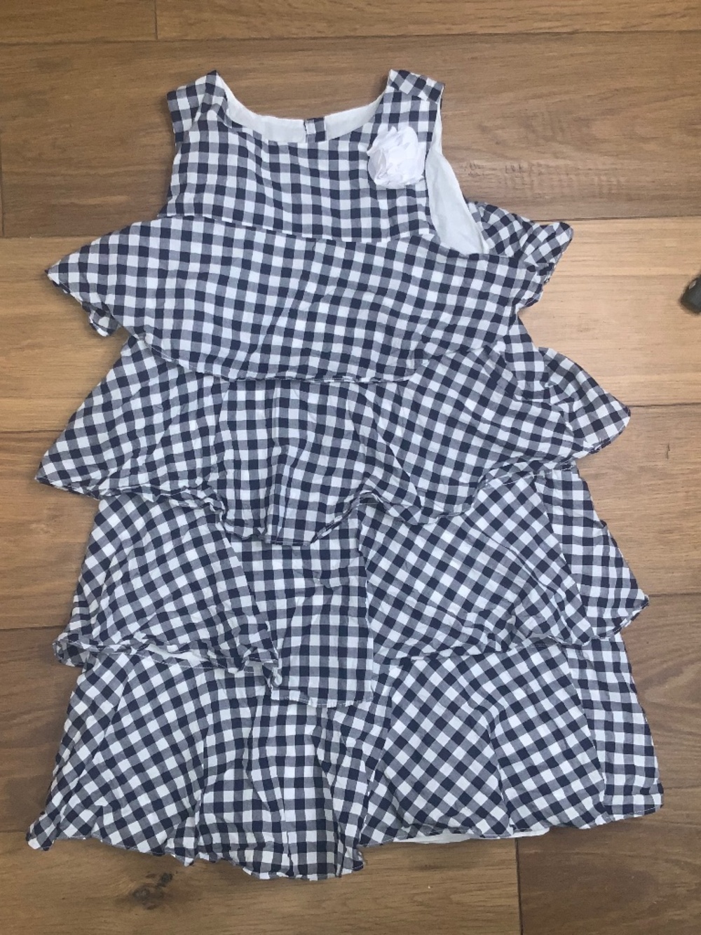 Janie and Jack Navy and White Check Gingham Layered Ruffle Dress